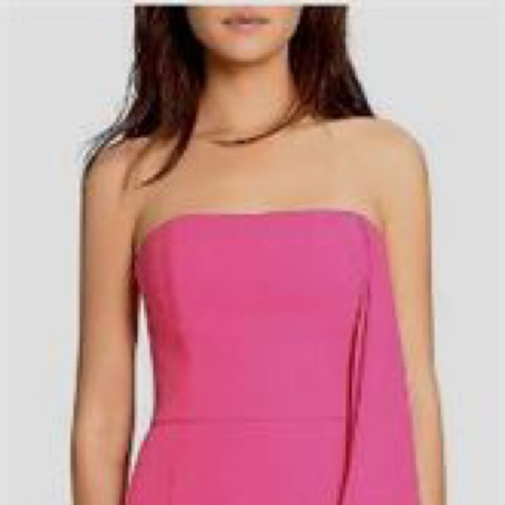 HALSTON Dress Barbie Pink Draped Crepe Ruffle Pretty & Strapless NEW Sz 2 - Picture 2 of 10